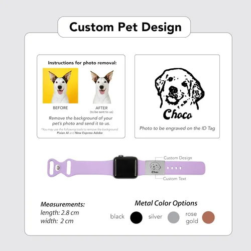 Miniatura 2 de Etiqueta de identificación para mascotas para banda de reloj inteligente de silicona de 18 a 0.866 in, placa de acero inoxidable grabada Oro Rosa
