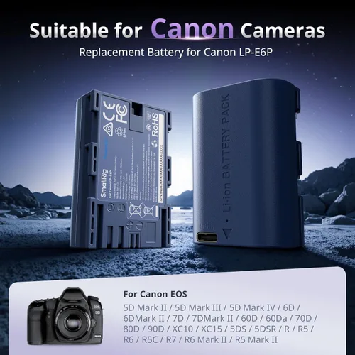 Miniatura 3 de SMALLRIG Batería LP-E6P, batería USB-C de 2520 mAh para Canon EOS R6V, R6 Mark III/II, R5 Mark II, C50, R5, R6, R7, 5D Mark II, 5D Mark Azul