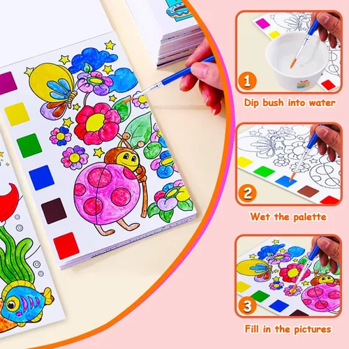 Miniatura 2 de JUNQIU - Paquete de 4 libros de pintura con agua para niños, pintura de acuarela, libros para colorear para niños pequeños, juego de pintura mágica