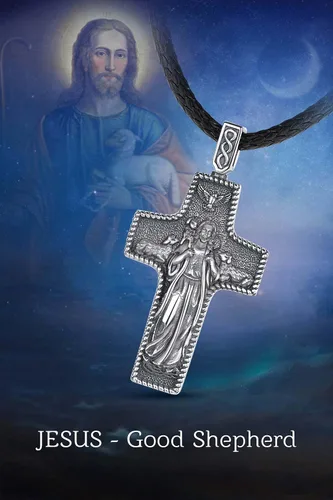 Miniatura 31 de EUDORA Collar de plata de ley 925, San Cristóbal y San Benito, San Miguel, Virgen María, San Judas Tadeo, Cruz de Buen Pastor y Arcángel, Medalla