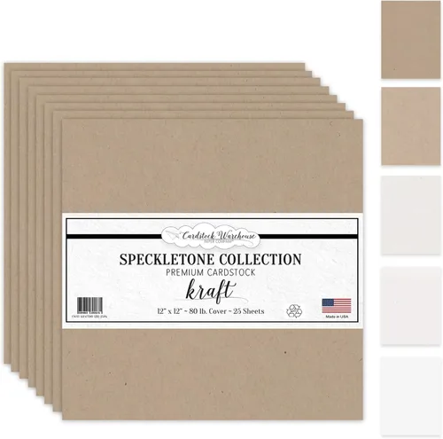 Cardstock Warehouse Speckletone Papel de Cartulina Kraft Marrón – 25 hojas, 12 x 12 pulgadas, 80 lb/215 gsm – 100% reciclado, acabado mate premium