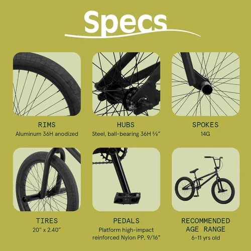 Miniatura 5 de Retrospec Sesh - Bicicleta BMX para niños de 20 pulgadas, estilo libre, para niños y niñas, con clavijas de eje extraíbles, freno en U, dirección
