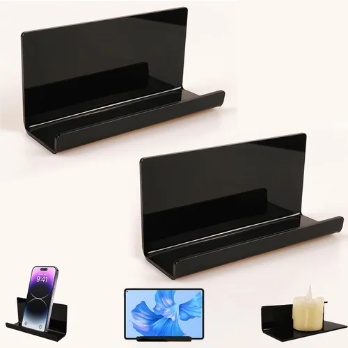 Miniatura 10 de Soporte de Teléfono con Tableta Adhesiva Montado en Pared, Estantes Flotantes de Acrílico, Soporte de Pared para eReader y Smartphone