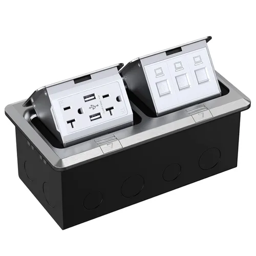 Miniatura 11 de WEBANG Kit eléctrico de caja de piso doble emergente, salida de receptáculo GFCI de acero inoxidable de 20 amperios, resistente a la intemperie