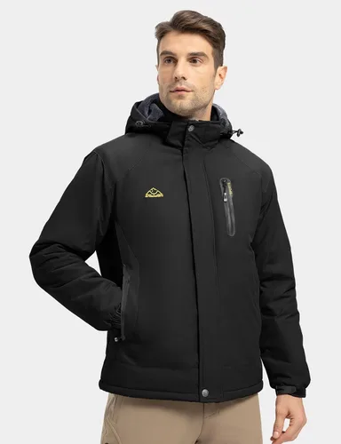 Miniatura 7 de Rdruko Chaqueta impermeable de esquí para hombre, abrigo de montaña con capucha de forro polar aislado de invierno, negro, XL