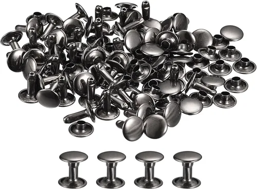 Miniatura 26 de uxcell 100 juegos de remaches de cuero, remaches de doble tapa de 0.236 x 0.315 pulgadas, remaches de metal para reparación de cuero, manualidades