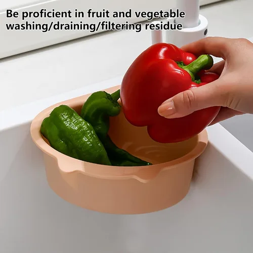 Miniatura 8 de Colador para colocar sobre el fregadero, cesta de drenaje para lavar verduras y frutas, escurrir pasta cocida y platos secos, se cuelga en el grifo