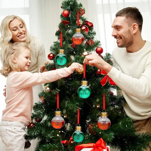 Miniatura 4 de Sosation 24 bolas de bebida de Navidad rellenables con cintas rojas y calcomanías de plástico transparente colgante para árbol de Navidad, bola