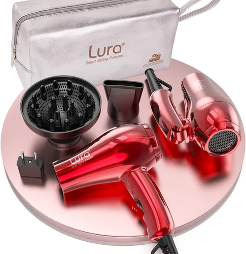 LURA Secador de pelo automático de viaje de doble voltaje con difusor, secador de pelo de viaje mini con enchufe de la UE y enchufe del Reino Unido,