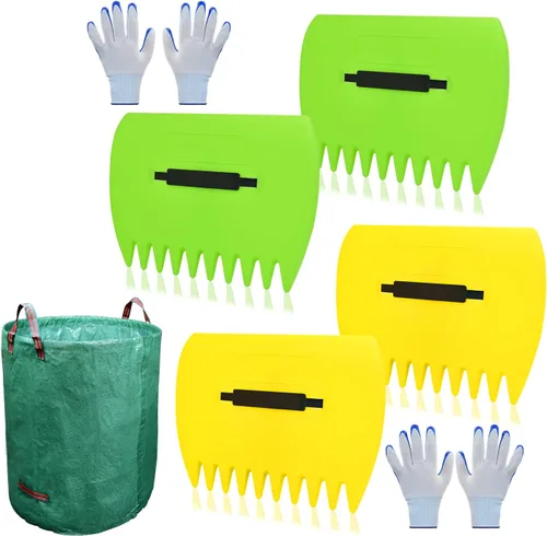 Miniatura 10 de 2 juegos de recogedores de hojas y rastrillo de mano, recogedores de hojas y garras con 2 pares de guantes, recogedor de hojas de plástico ligero