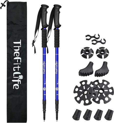 Miniatura 10 de TheFitLife Bastones de senderismo nórdicos – 2 palos con sistema antigolpes y bloqueo rápido, telescópico, plegable, ultraligero para senderismo