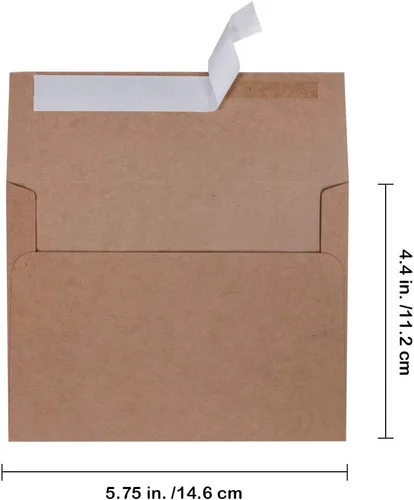 Miniatura 2 de 150 sobres de invitación A2 a granel en papel kraft marrón autoadhesivo de 4 3/8 x 5 3/4, sobres de devolución RSVP, 100 libras. Papel