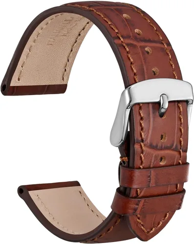 Miniatura 38 de WOCCI - Correas para reloj de cuero italiano, grano de cocodrilo en relieve, elige color y ancho 14 mm 18 mm 19 mm 20 mm 21 mm 22 mm, Negro