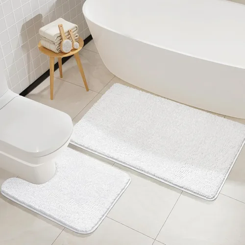 Miniatura 15 de LOCHAS Juegos de Alfombras de Baño de 2 Piezas, Juego de Alfombrillas de Baño Suaves Antideslizantes, Alfombra de Inodoro en Forma de U de 20''x20