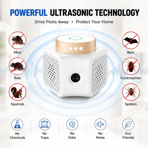 Miniatura 2 de Repelente ultrasónico de plagas para interiores, control de murciélagos de roedores de ratón, 4 modos Helps repel mice and rodents suitable for