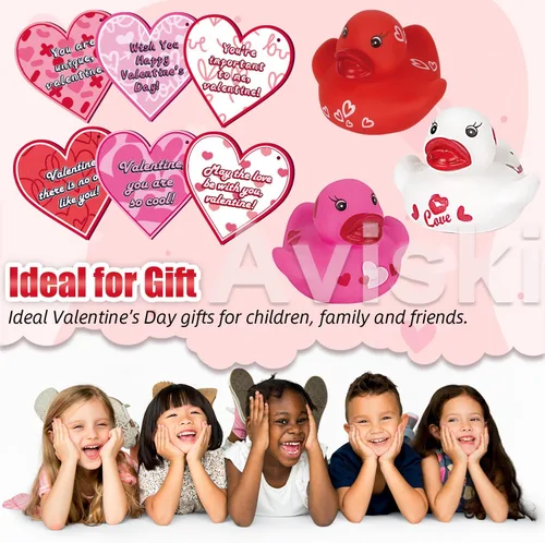 Miniatura 4 de Aviski 30 unidades de regalos para el día de San Valentín para el aula, lindos patos de goma de San Valentín y tarjetas de regalo para niños