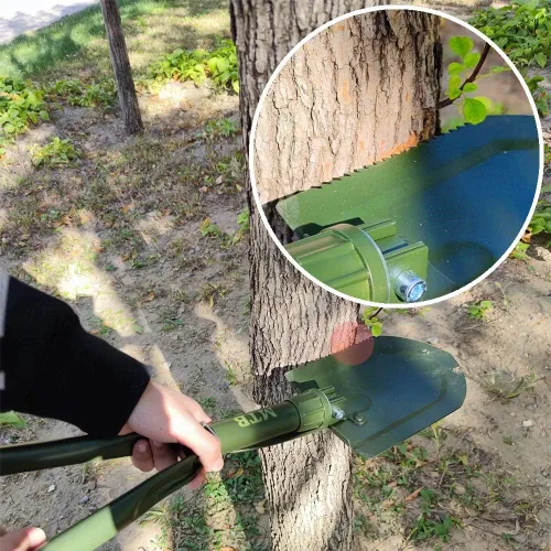 Miniatura 5 de Pala plegable militar para campamento, herramienta de entrenamiento de acero de alto carbono con borde de sierra de madera y funda de transporte
