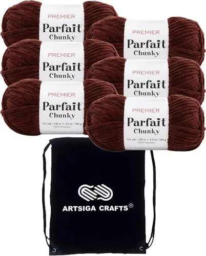 Miniatura 60 de Premier Yarns Parfait Chunky Mushroom 1150-41 (6 madejas - mismo lote de tinte) Peso S Bulky #6 Hilo de poliéster para ganchillo y punto con bolsa