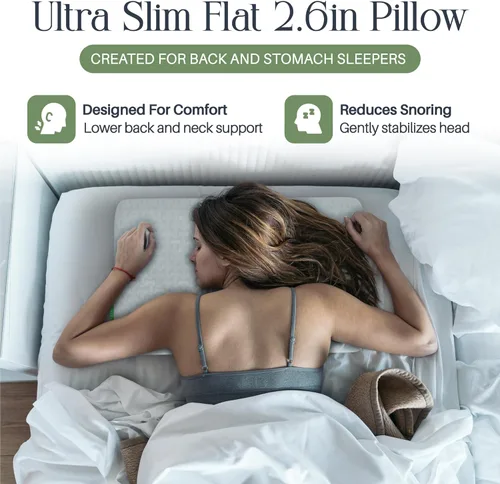 Miniatura 2 de Focus Umiboo - Almohada de espuma viscoelástica de gel de perfil bajo de 2.6 pulgadas para personas que duermen boca abajo o de espalda con funda