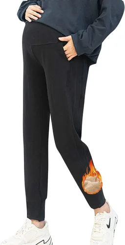 Miniatura 2 de Otoño Invierno Sobre Bump Maternity Fleece Sherpa Lined Pantalones deportivos para mujeres embarazadas