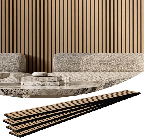 Miniatura 13 de VEVOR Panel Acústico de Listones de Madera, 7.9 x 94.5 pulgadas, Pared de Acento MDF de 4 Piezas, Tablero de Madera Falsa para Decoración