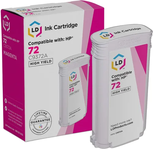 LD Productos Cartucho de tinta de repuesto compatible con HP Designjet 72 C9372A (paquete individual, Magenta) Compatible con impresoras T1100,