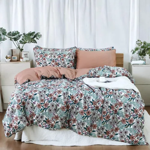 Miniatura 20 de Helthep - Juego de funda de edredón floral, tamaño Queen, 100% algodón, con patrón de flores rosas, funda de edredón vintage con hojas verdes