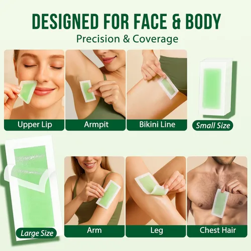 Miniatura 2 de Kit de tiras de cera para depilación: 60 piezas, 40 tiras de cera para el cuerpo y 20 tiras de depilación facial para cara, cejas, brazos, piernas