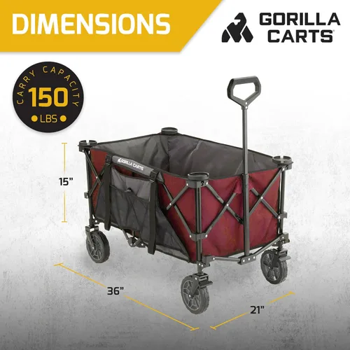 Miniatura 3 de Gorilla Carts Vagón utilitario colapsible plegable para exteriores, cama de gran tamaño de 7 pies cúbicos, capacidad de carga de 150 libras, rojo