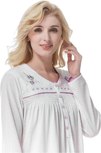 Miniatura 5 de Keyocean - Camisón para mujer, 100% algodón, suave, cálido, cómodo, ropa de dormir y descanso para otoño e invierno