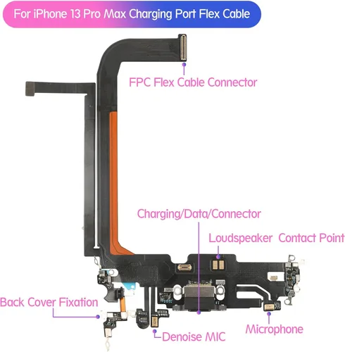 Miniatura 7 de Conector de muelle para iPhone 13 Pro Max Puerto de carga Flex Cable Reemplazo para iPhone 13 Pro Max Cargador USB Dock Board Conector