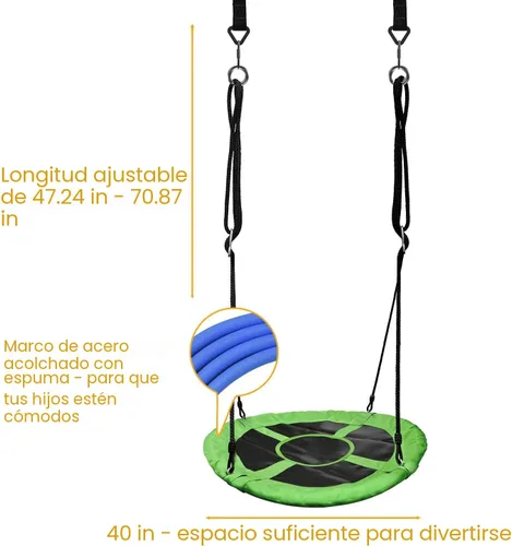 Miniatura 5 de PACEARTH Columpio de árbol de 40 pulgadas, capacidad de peso de 900 libras, 2 correas colgantes adicionales, cuerdas ajustables de múltiples hebras