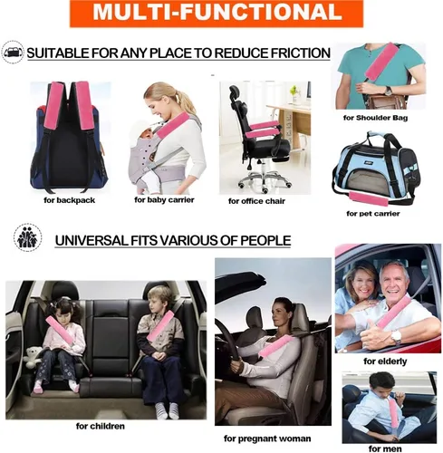 Miniatura 6 de 2 piezas de almohadillas de hombro para cinturón de seguridad de auto, de felpa suave, protectoras, para conducir cómodamente (Rosa)