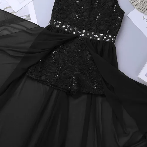 Miniatura 6 de Daenrui Vestido largo de encaje floral para niñas y niñas, con cuello halter, para baile de boda, fiesta de baile