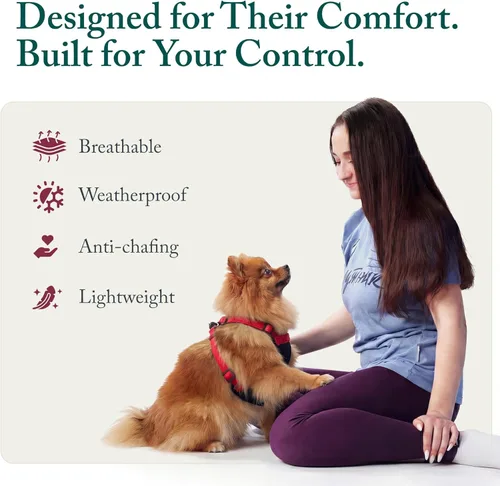 Miniatura 7 de Arnés para perro Sporn sin tirones para perros pequeños - Malla roja, nylon resistente, transpirable, liviano, ajustable, acolchado, suave y fácil