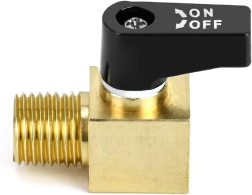 Miniatura 2 de QWORK Válvula de compresor de aire, paquete de 2, mini válvula de bola de latón, válvula de cierre NPT macho x NPT hembra de 1/4 pulgadas