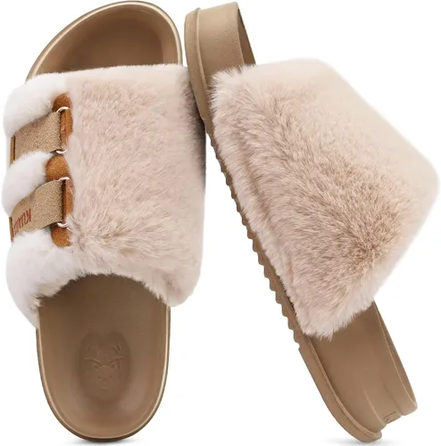 Miniatura 3 de KuaiLu Pantuflas ortopédicas para mujer con soporte de arco, sandalias acolchadas suaves para mujer, sandalias de moda con punta abierta, de piel