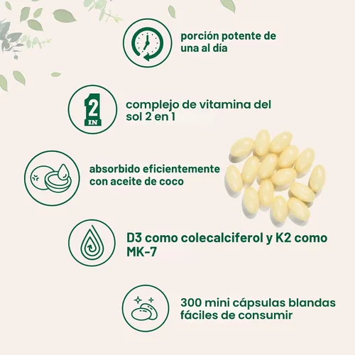 Miniatura 4 de Micro Ingredients Vitamina D3 5,000 UI + K2 MK-7 100 mcg, 300 cápsulas blandas Aceite de coco virgen Apoyo óseo, inmune y cardíaco 2 en 1