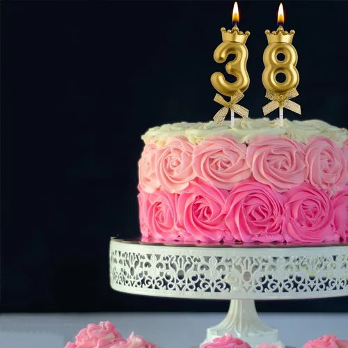 Miniatura 4 de Velas de cumpleaños número 38 y 83, velas doradas de cumpleaños con número 83 y 38 años, decoraciones de fiesta de cumpleaños, regalos para mujeres