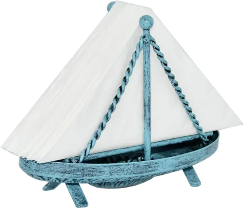 Miniatura 10 de OwlGift Servilletero en forma de velero de metal, dispensador de toallas de papel de mesa, estante clasificador de cartas de correo, almacenamiento