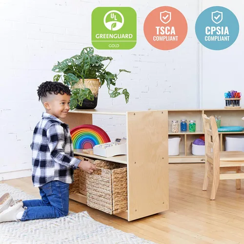 Miniatura 6 de ECR4Kids Gabinete de almacenamiento móvil de isla con 2 estantes, Muebles para aulas, Lavado gris