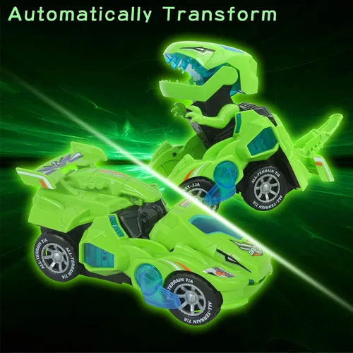 Miniatura 4 de Juguetes para niños de 3 a 6 años, juguetes de autos transformables con luz LED y música, juguetes de dinosaurio, regalos de cumpleaños para niños