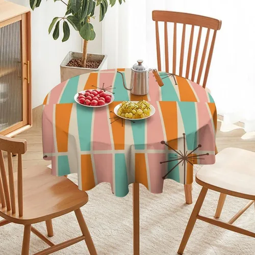 Miniatura 6 de Mantel retro moderno de mediados de siglo, diseño de colores retro de los años 50, resistente al agua, mantel lavable para cocina, comedor, fiesta