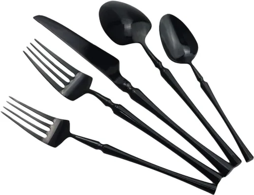 Miniatura 3 de Juego de cubiertos negros de 5 piezas de acero inoxidable 18/10 para 1, acabado espejo, ideal para bodas, festivales, fiestas, cocina en casa, apto