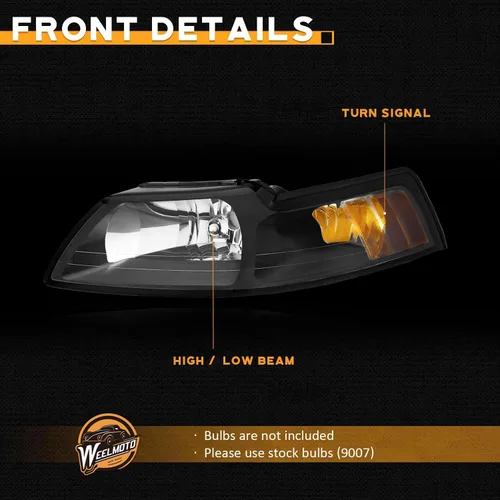 Miniatura 6 de WEELMOTO - Conjunto de faros delanteros automotrices para Ford Mustang 1999-2004, par de montaje de faros de repuesto con carcasa negra para Mustang