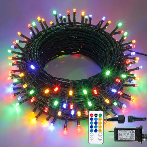 Miniatura 13 de Hopolon Guirnalda de luces para interiores y exteriores, 33 pies, 100 luces LED de Navidad con control remoto, cable verde conectable, luces