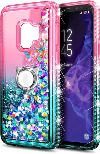 Miniatura 2 de Funda para Samsung Galaxy S9 con protector de pantalla (cobertura máxima, película de TPU flexible), soporte de anillo/correa de muñeca, líquido que
