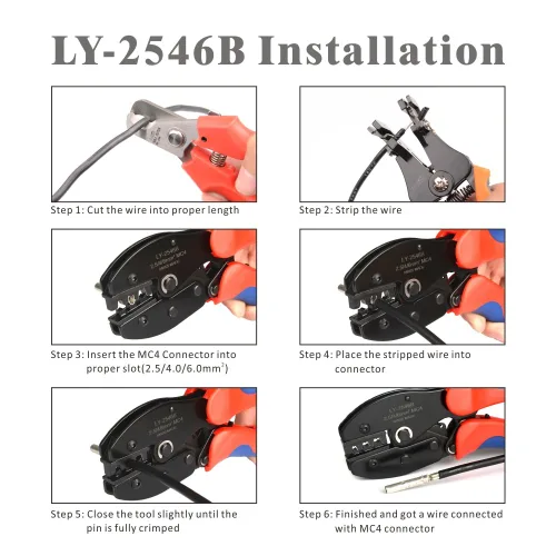 Miniatura 4 de Iwiss, herramientas de prensar solares para cable PV de panel solar MC4 de AWG14-10 2,5/4/6 mm2.