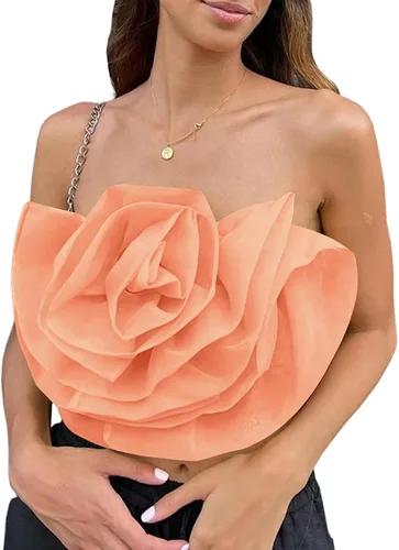 Miniatura 2 de LYANER Camiseta corta sexy de tubo de flores 3D para mujer, sin tirantes, sin tirantes, para fiesta
