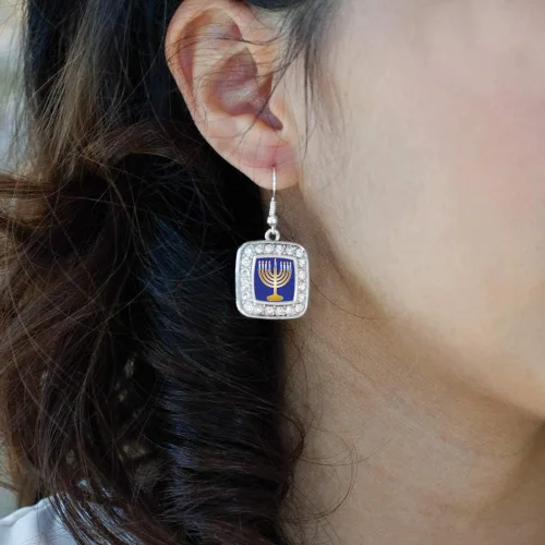 Miniatura 3 de Inspired Silver - Pendientes cuadrados de plata con colgante de gancho francés con circonita cúbica